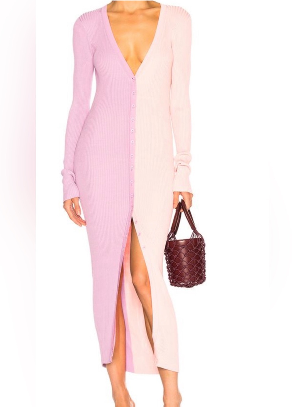 Staud Shoko Body Con Knit Dress in Orchid/Rose